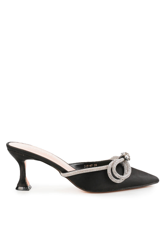 Gemini Ribbon Heeled Mules Black
