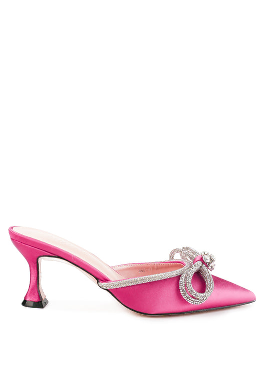 Gemini Ribbon Heeled Mules Fuschia