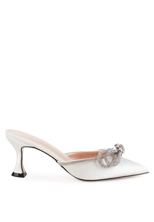 Gemini Ribbon Heeled Mules White