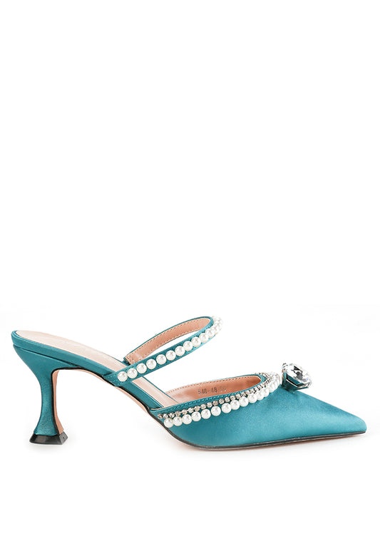 Aries Diamond Heeled Mules Green