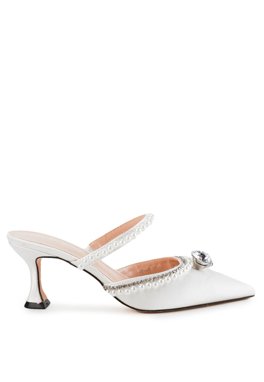 Aries Diamond Heeled Mules White